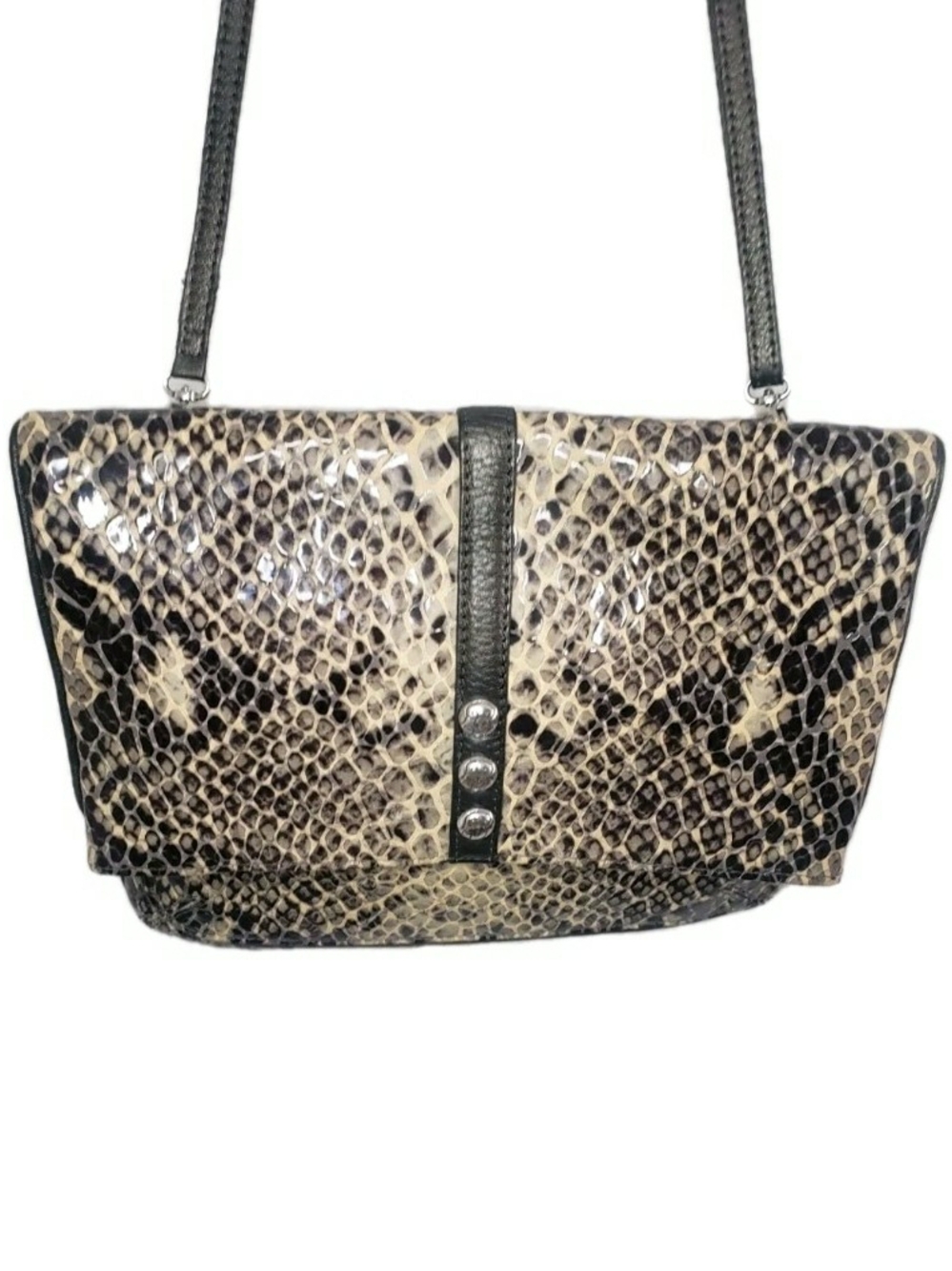 Snake Print Shoulder Bag in Black and Cream